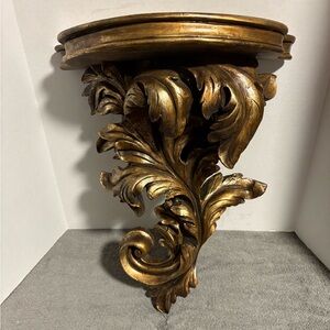 7X15X19 Hollywood Regency Wall Shelf Sconce Shelf Gold Resin Carved Style